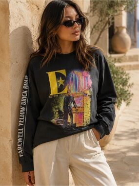 921. Elton John Graphic Sweatshirt - Black with Yellow & Multicolor Print